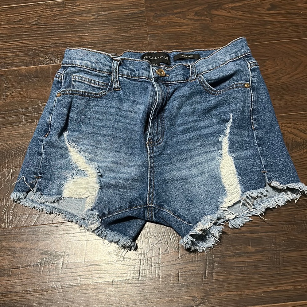 Women, Distressed Jean-Shorts, Dark-Wash